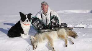 CH495 Mark Kayser and his decoy dog Sage after a successful coyote stalk copyright Mark Kayser