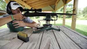 Caldwell benchrest for rifle shooting targets to zero riflescope and ammunition