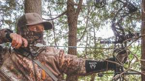 In the field bowhunter practicing