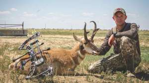 Jace with waterhole pronghorn
