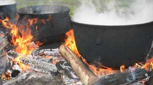 Lowcountry hog butchering pots on fire Photo by Michael Dewitt