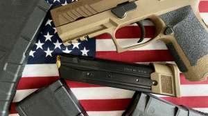 Sig Sauer M18 with magazines American flag photo by Clemons