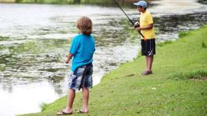 Kids fishing from shore