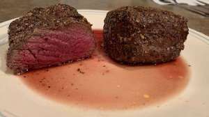 Medium rare backstraps on plate