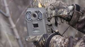 Predator hunting setting up a trail camera copyright Mark Kayser