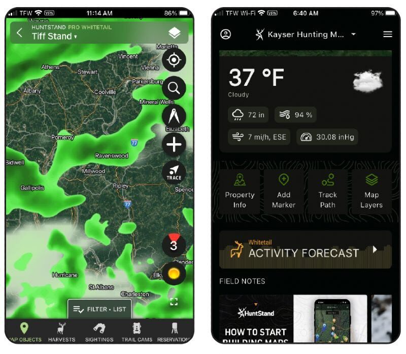 Web Hunt Stand weather examples